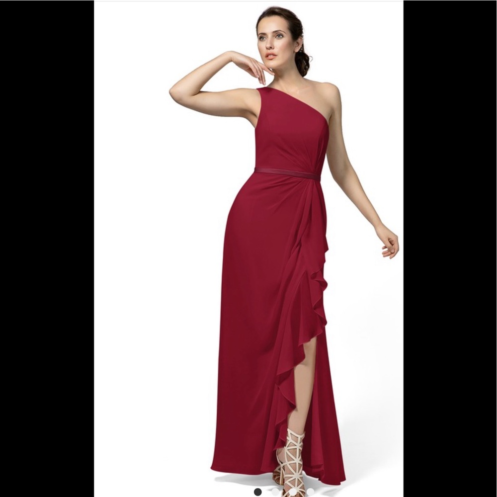 Azazie Liza bridesmaids dress in burgundy.